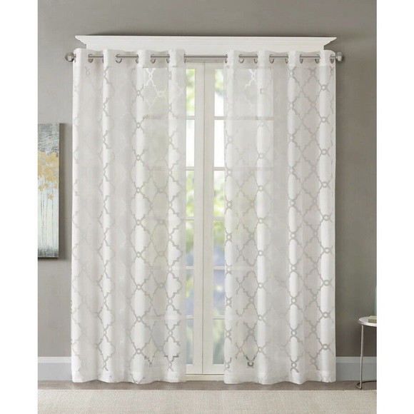 Madison PARK Other - Madison Park Eden 50"x95" Fretwork Burnout White Sheer Window Curtain One Panel